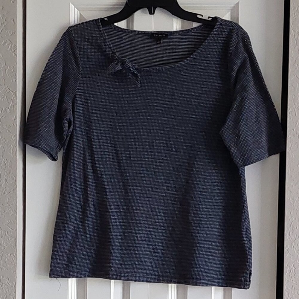 Talbots Gray Short Sleeve Top with White Dots